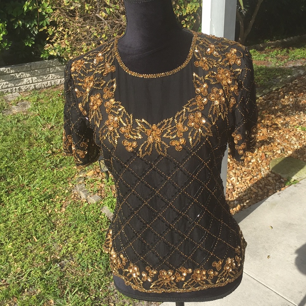 Stenay petite black and gold beaded evening top